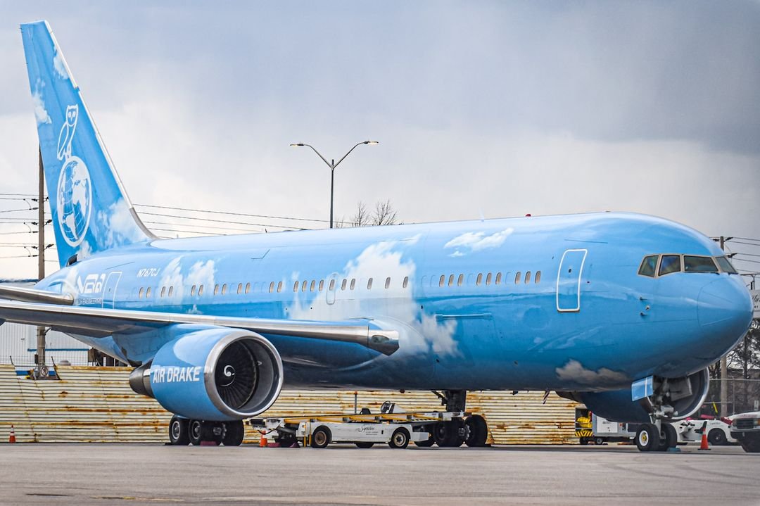 Air Drake private jet photographed on the ground