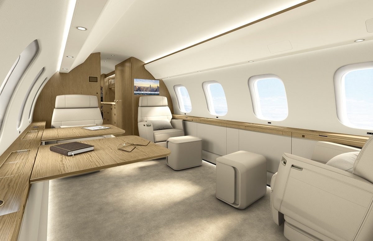 Modern heavy jet aircraft interior luxury cabin