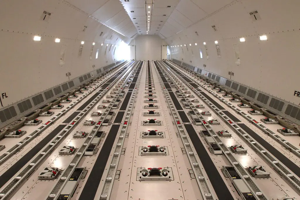 Inside a Boeing 777 freighter cargo hold
