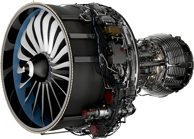 Aircraft engine cutaway showing internal components