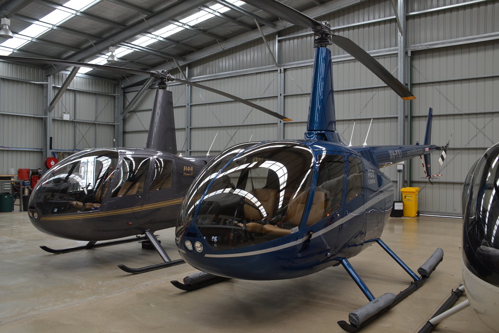 Robinson R66 in hangar showing design and structure