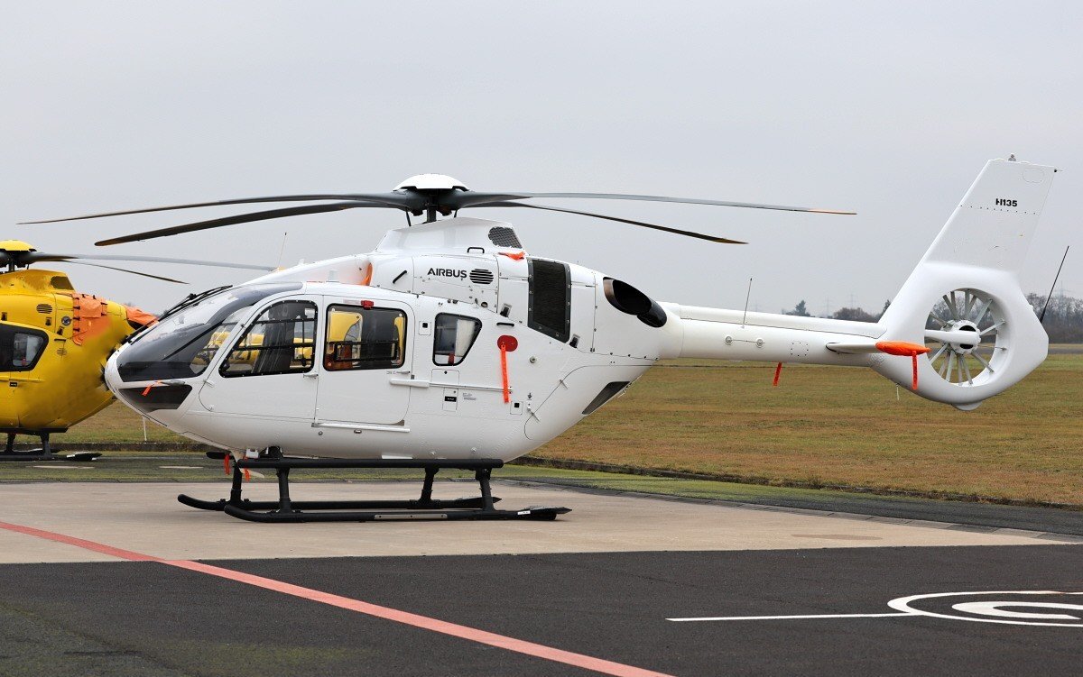 Airbus Helicopters EC135 P3 in flight, showcasing its sleek, modern design.
