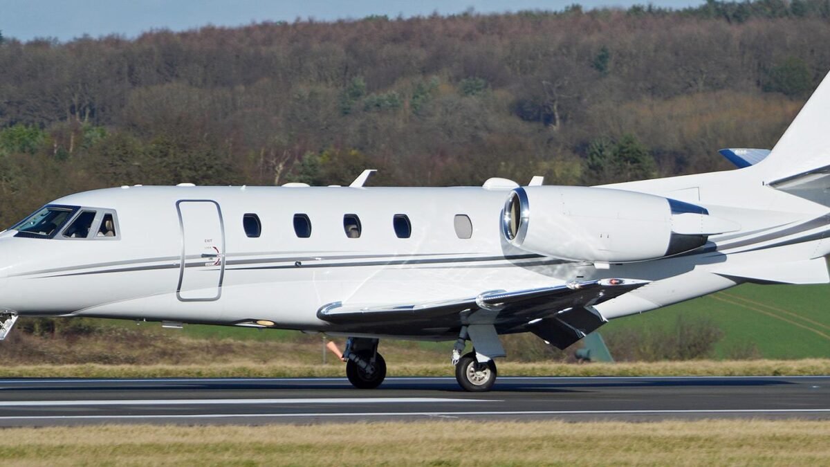 Cessna Citation XLS midsize business jet parked on a runway, showcasing its sleek design, spacious cabin windows, and Pratt & Whitney engines. Ideal for corporate travel, private charters, and special missions.