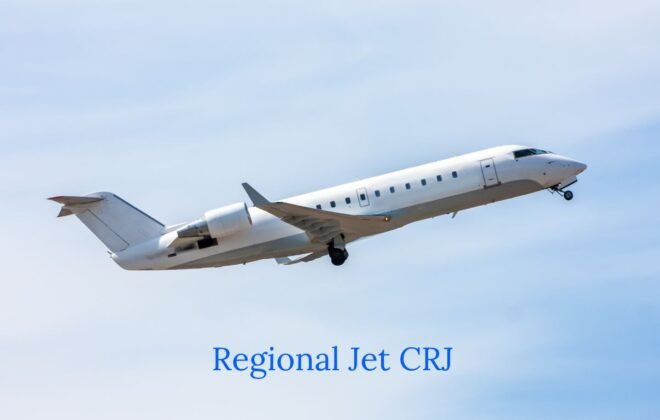 CRJ 200 aircraft soaring through the sky