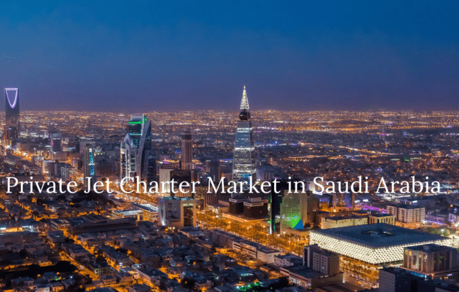 Private jet soaring over Saudi Arabian desert, highlighting luxury travel options and the growth of the private jet charter market in Saudi Arabia.