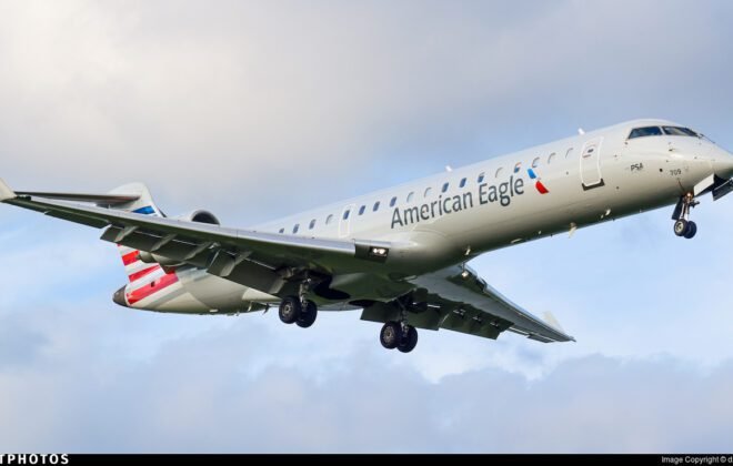 Image of CRJ700 Aircraft - "American Airlines Bombardier CRJ700 at the airport before departure.