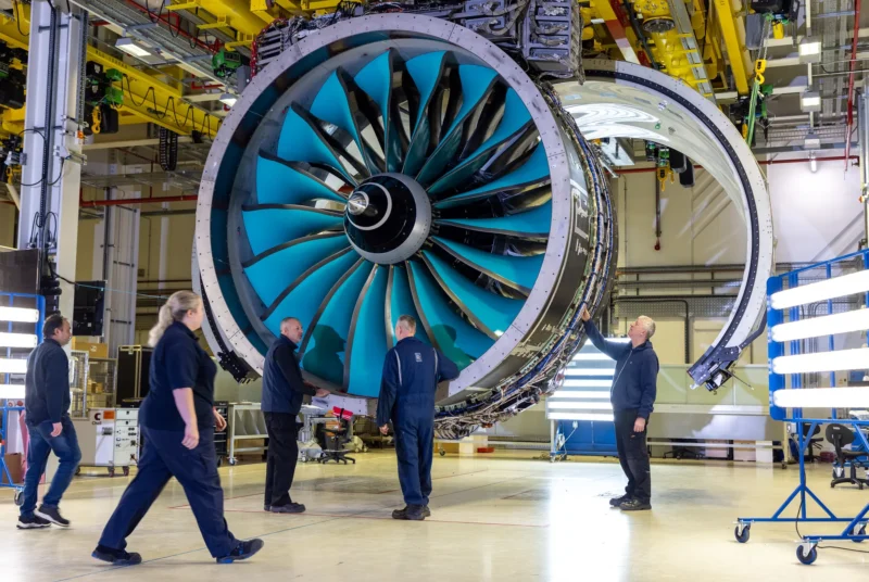 Aircraft Engine Service Safe Fly Aviaion Aviation engineer inspecting aircraft engine at maintenance facility