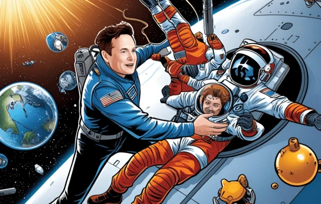 historical moment of SpaceX saving NASA astronauts.” While not viewed directly, the context suggests it relates to the mission, potentially showing the launch or docking, but likely not Musk personally, given real events