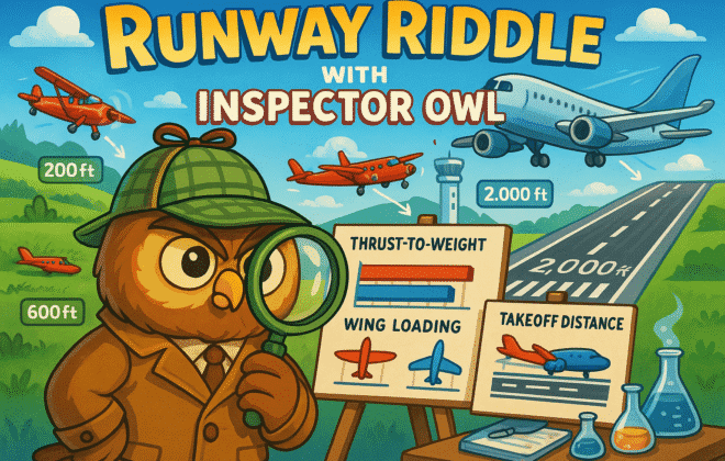 Inspector Owl's Runway Riddle introduces children to the fascinating world of aviation engineering and airport design. This story teaches: The scientific principles behind aircraft takeoff performance How different aircraft types require different runway specifications The relationship between weight, power, and runway requirements Airport engineering considerations and safety factors Problem-solving through systematic investigation and analysis