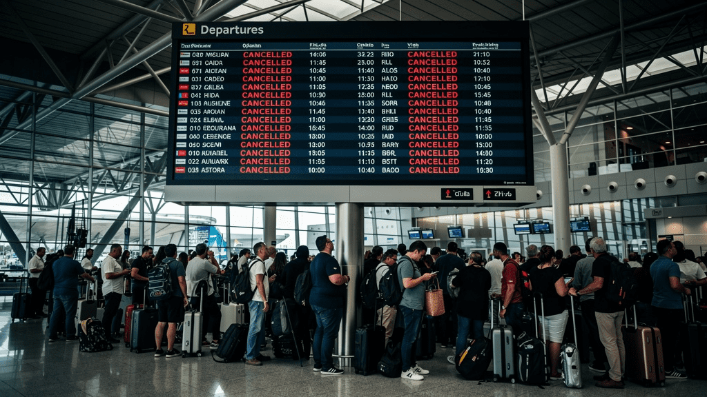 Indigo flight cancellation status on display board