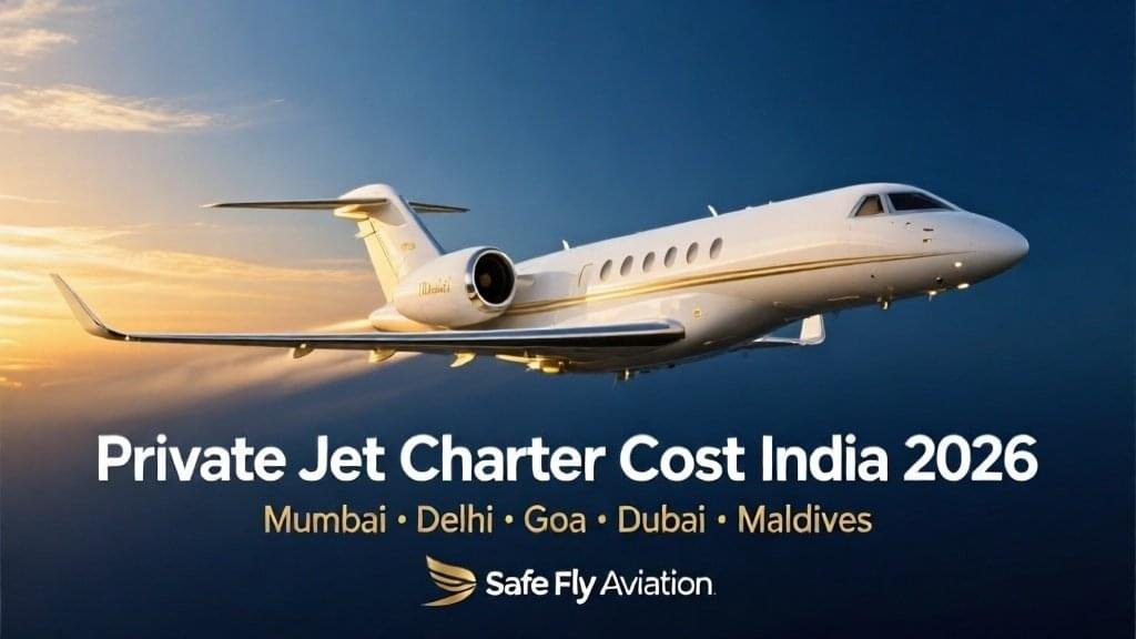 Private Jet Charter Cost India 2026 pricing guide featuring Mumbai to Delhi, Goa, Dubai and Maldives routes - Safe Fly Aviation