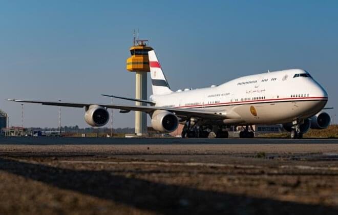 gypt's new Boeing 747-8 VIP aircraft has arrived in Cairo after years in storage and extensive preparation.image By Niclas Rebbelmund | @niclashco