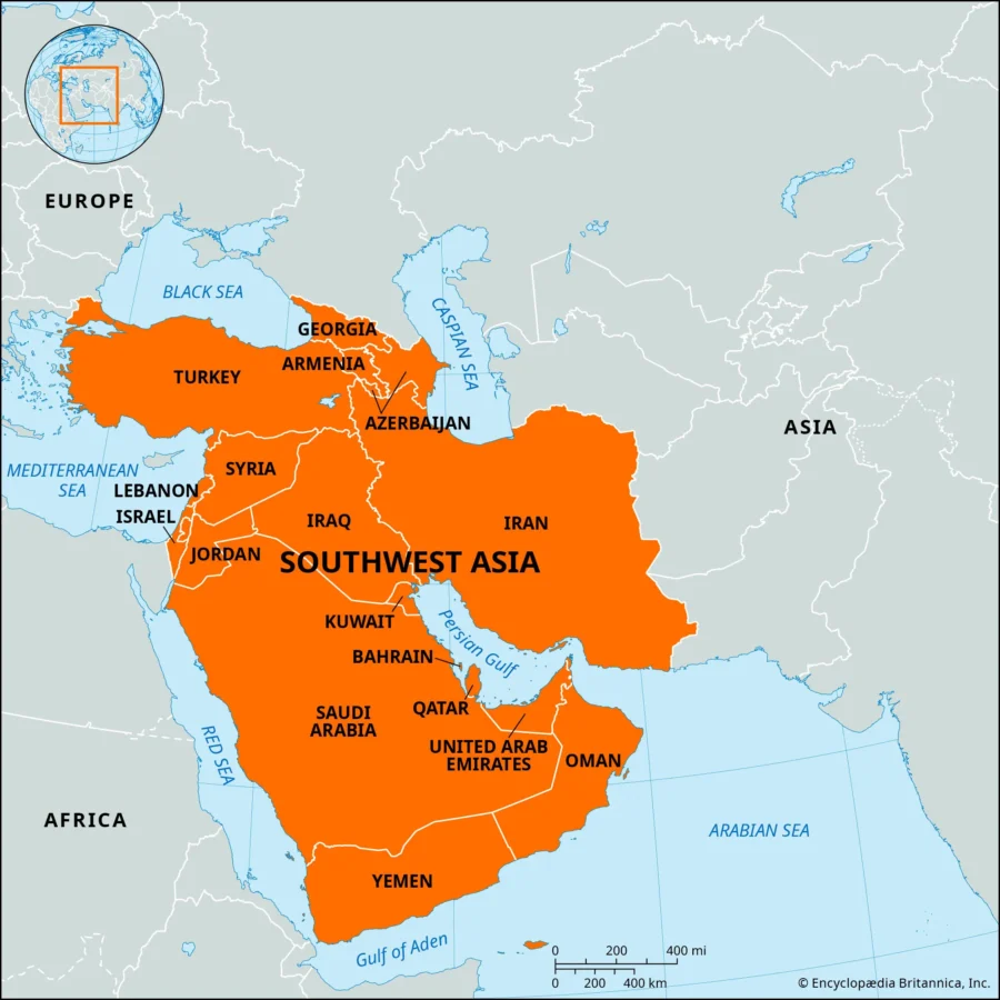 Map of Updated 2026 aviation risk report: ongoing airspace restrictions in West Asia (Middle East)